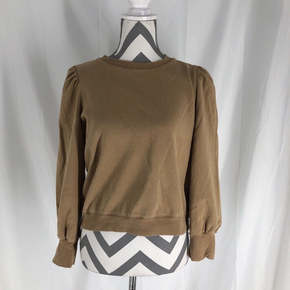 Mod Ref Sweatshirt Crop Brown Terry Cloth balloon sleeves Medium